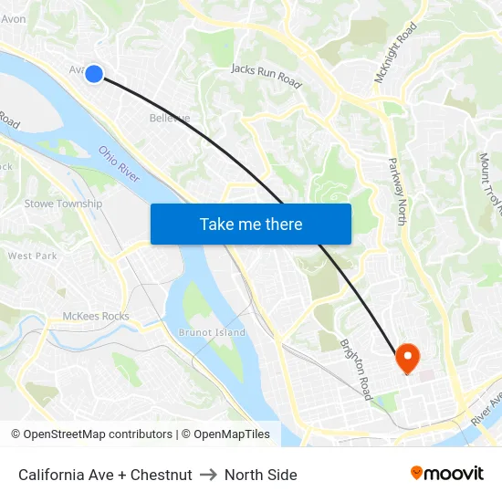 California Ave + Chestnut to North Side map