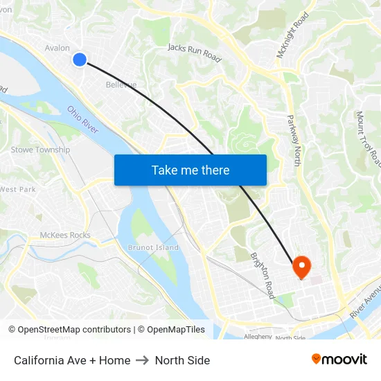 California Ave + Home to North Side map
