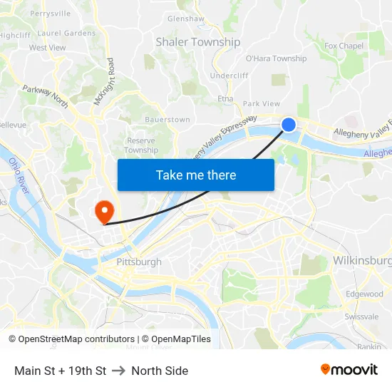 Main St + 19th St to North Side map