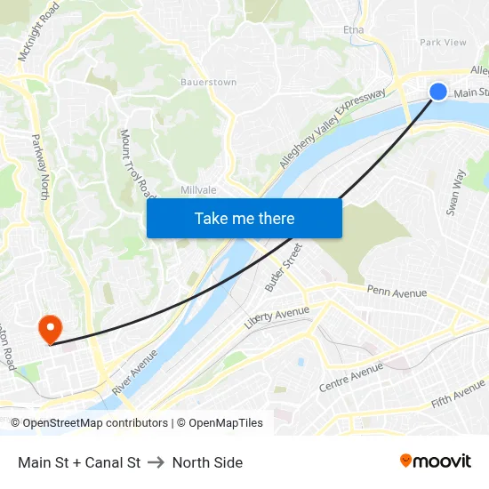 Main St + Canal St to North Side map