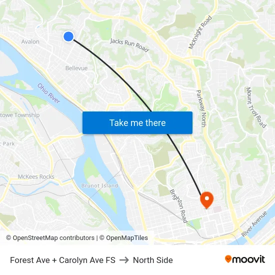 Forest Ave + Carolyn Ave FS to North Side map