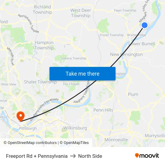 Freeport Rd + Pennsylvania to North Side map