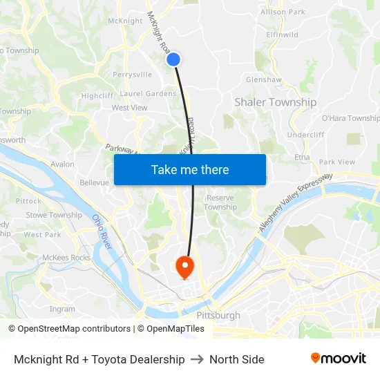 Mcknight Rd + Toyota Dealership to North Side map