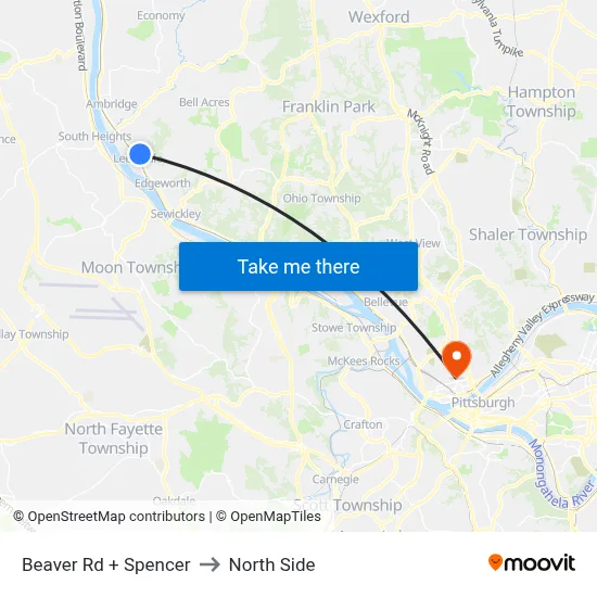 Beaver Rd + Spencer to North Side map