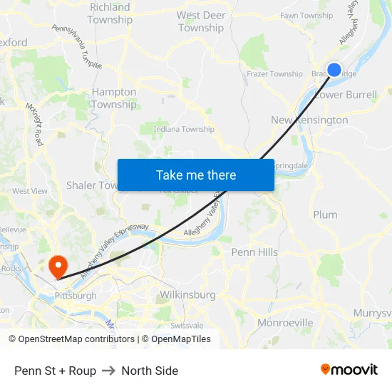 Penn St + Roup to North Side map