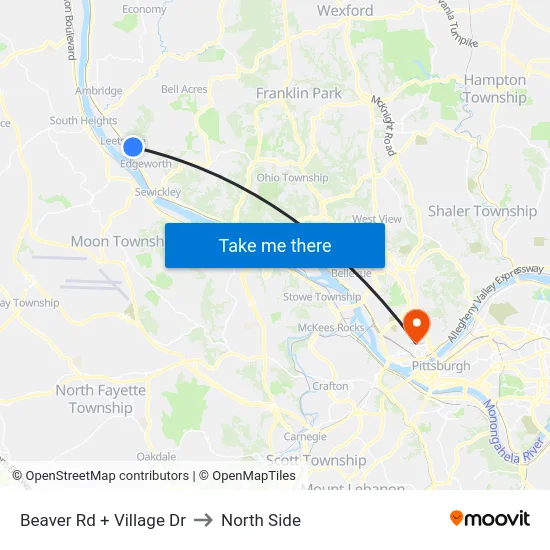 Beaver Rd + Village Dr to North Side map