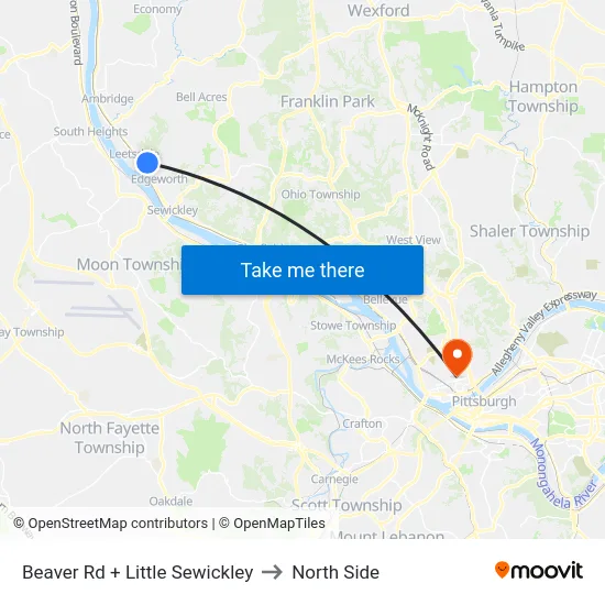 Beaver Rd + Little Sewickley to North Side map