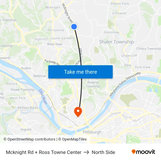Mcknight Rd + Ross Towne Center to North Side map