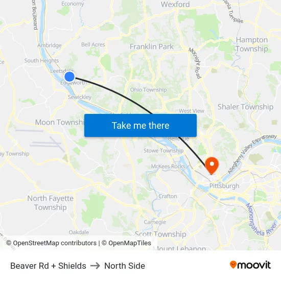 Beaver Rd + Shields to North Side map