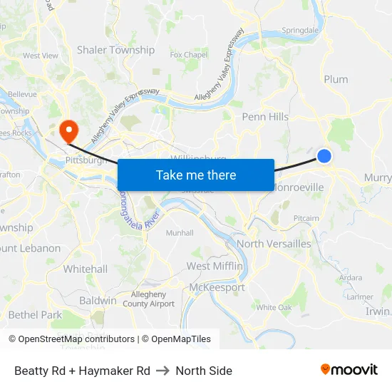 Beatty Rd + Haymaker Rd to North Side map