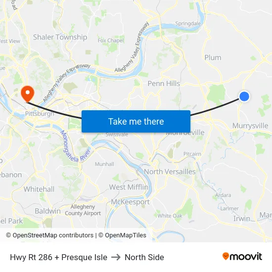 Hwy Rt 286 + Presque Isle to North Side map
