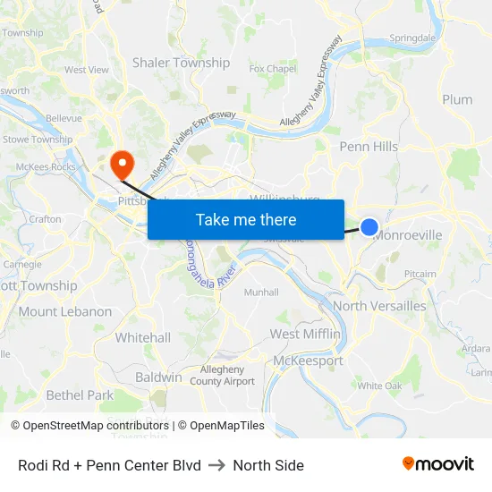 Rodi Rd + Penn Center Blvd to North Side map