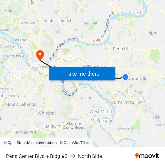 Penn Center Blvd + Bldg #3 to North Side map