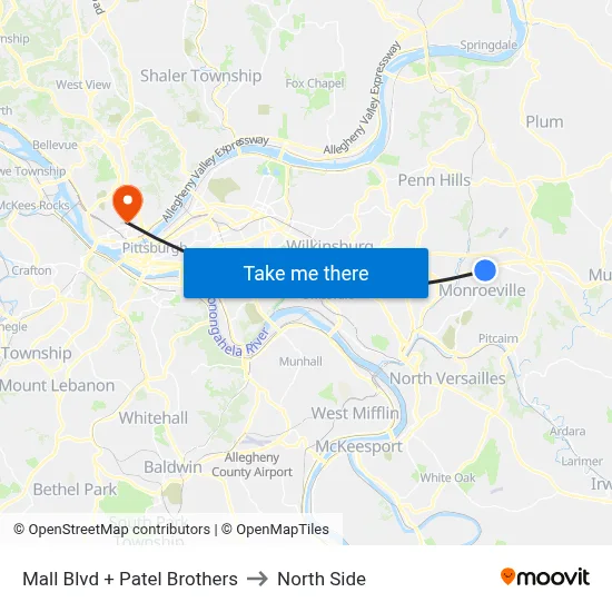 Mall Blvd + Patel Brothers to North Side map