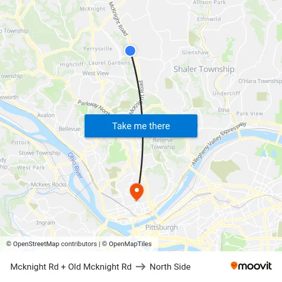 Mcknight Rd + Old Mcknight Rd to North Side map