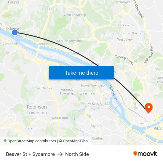 Beaver St + Sycamore to North Side map
