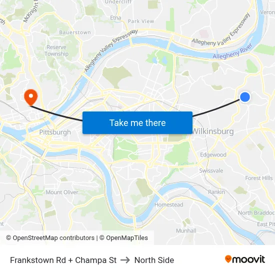 Frankstown Rd + Champa St to North Side map