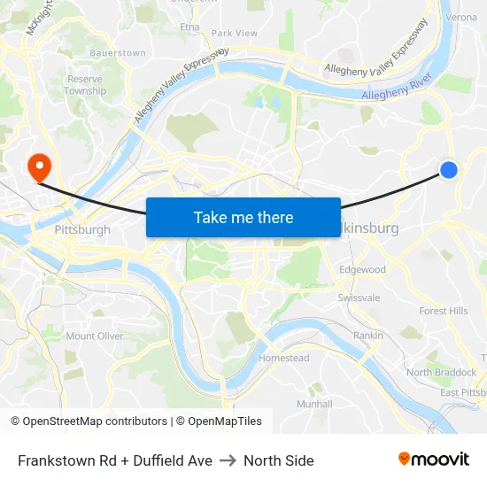 Frankstown Rd + Duffield Ave to North Side map