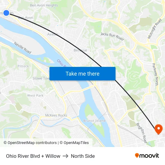 Ohio River Blvd + Willow to North Side map