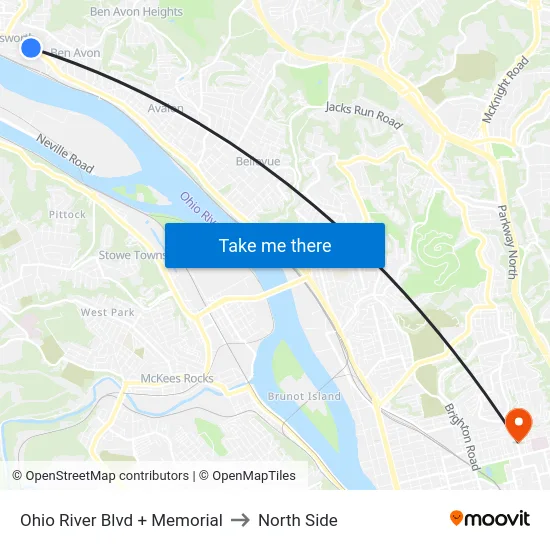 Ohio River Blvd + Memorial to North Side map