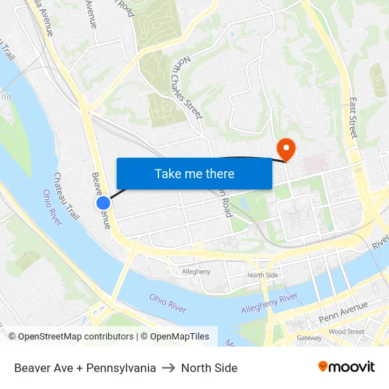 Beaver Ave + Pennsylvania to North Side map