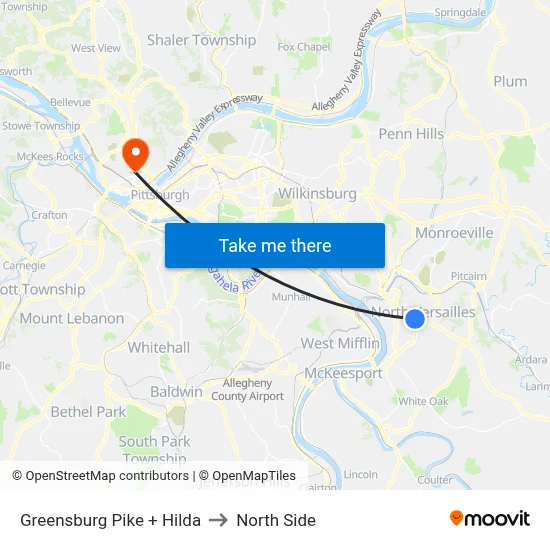 Greensburg Pike + Hilda to North Side map