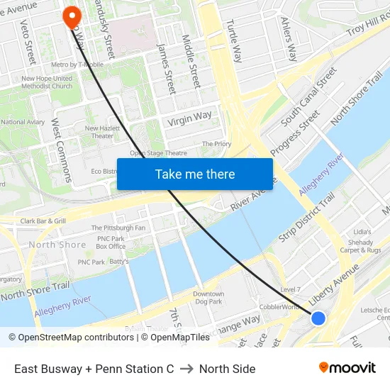 East Busway + Penn Station C to North Side map