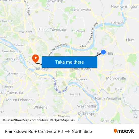 Frankstown Rd + Crestview Rd to North Side map