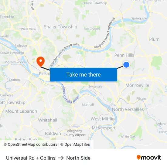 Universal Rd + Collins to North Side map