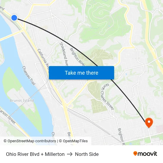 Ohio River Blvd + Millerton to North Side map