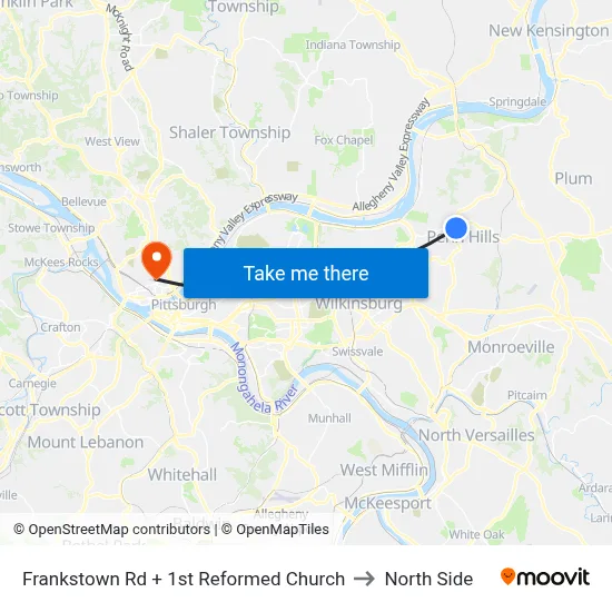 Frankstown Rd + 1st Reformed Church to North Side map