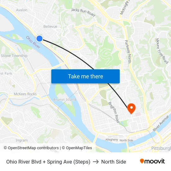 Ohio River Blvd + Spring Ave (Steps) to North Side map