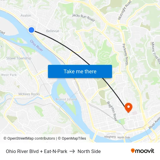 Ohio River Blvd + Eat-N-Park to North Side map