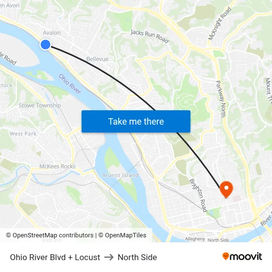 Ohio River Blvd + Locust to North Side map