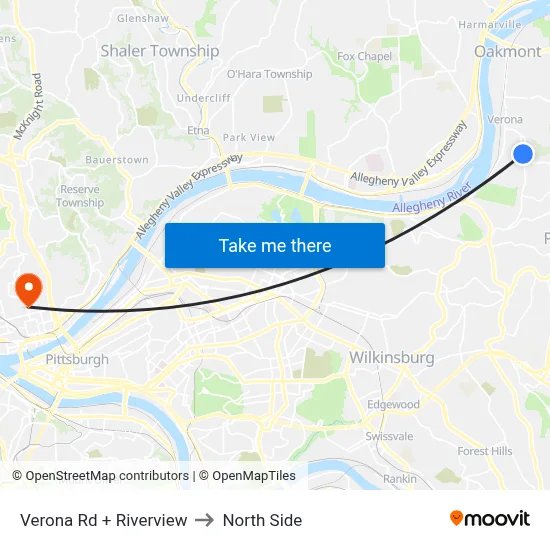 Verona Rd + Riverview to North Side map