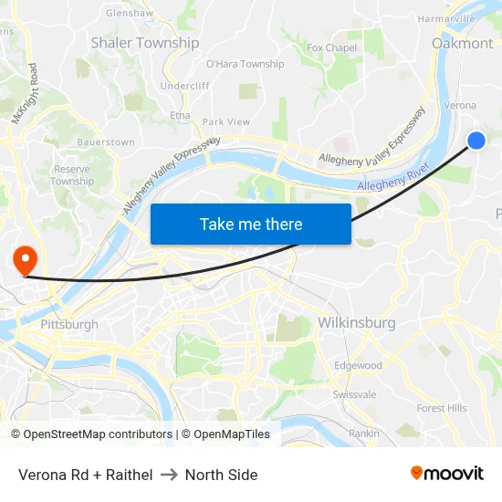 Verona Rd + Raithel to North Side map