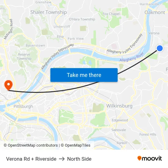 Verona Rd + Riverside to North Side map