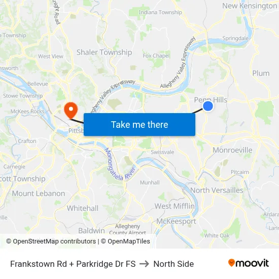 Frankstown Rd + Parkridge Dr FS to North Side map