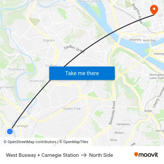 West Busway + Carnegie Station to North Side map