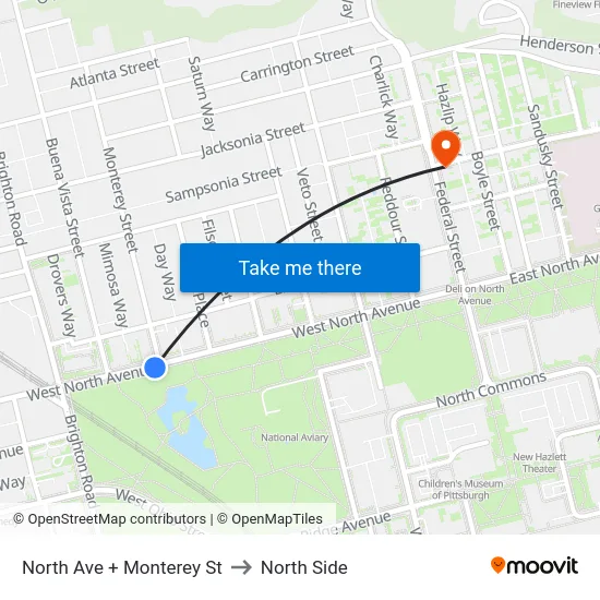 North Ave + Monterey St to North Side map