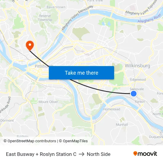 East Busway + Roslyn Station C to North Side map
