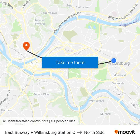 East Busway + Wilkinsburg Station C to North Side map