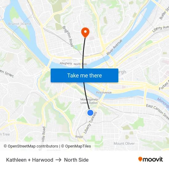 Kathleen + Harwood to North Side map