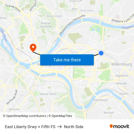 East Liberty Drwy + Fifth FS to North Side map