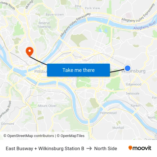 East Busway + Wilkinsburg Station B to North Side map