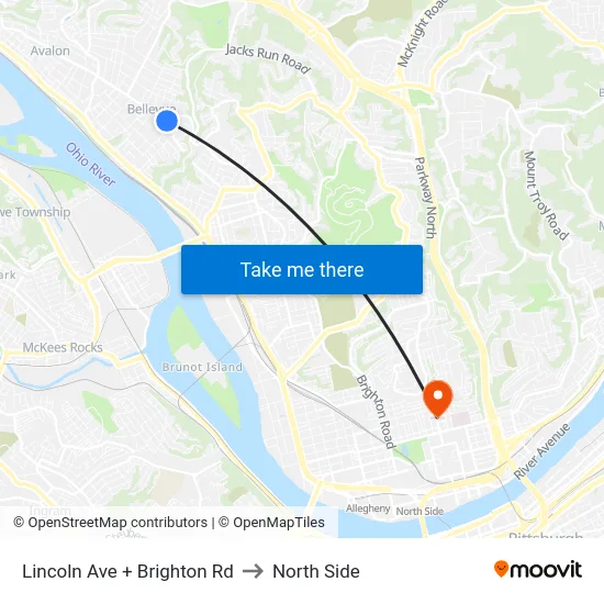 Lincoln Ave + Brighton Rd to North Side map