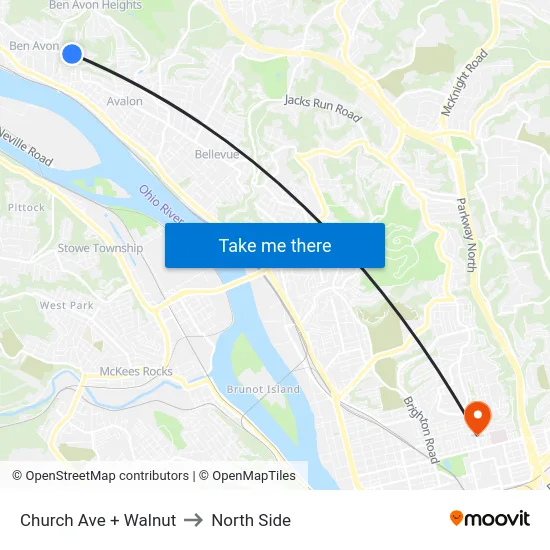 Church Ave + Walnut to North Side map