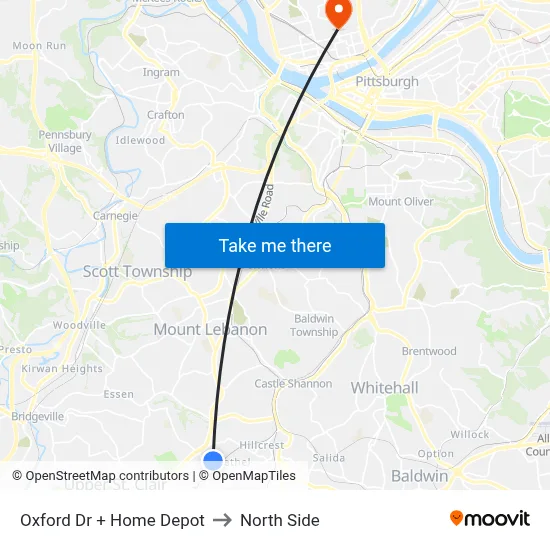 Oxford Dr + Home Depot to North Side map