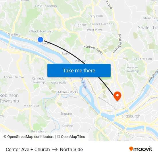 Center Ave + Church to North Side map