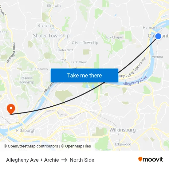 Allegheny Ave + Archie to North Side map